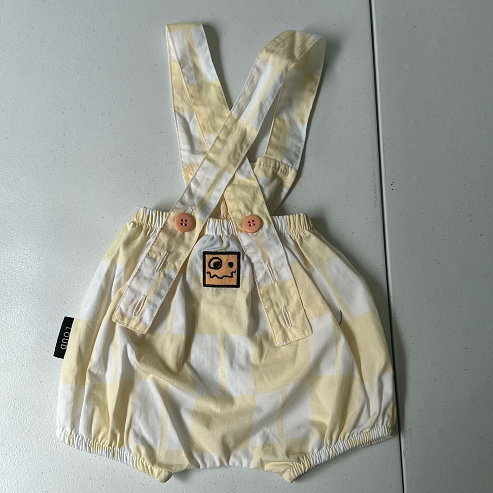 Yellow and white checked romper size 6 months summer outfit